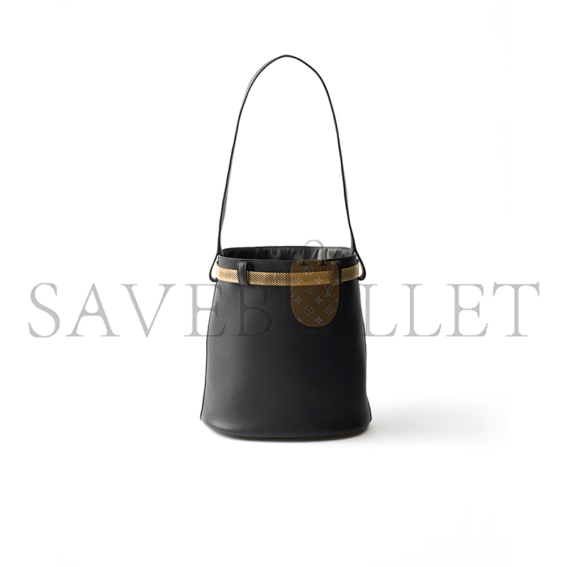 PRADA BUCKLE LEATHER BUCKET BAG WITH JEWELED BELT 1BE085 (29*16.5*18cm) PRADA BUCKLE LEATHER BUCKET BAG WITH JEWELED BELT 1BE085 (29*16.5*18cm)